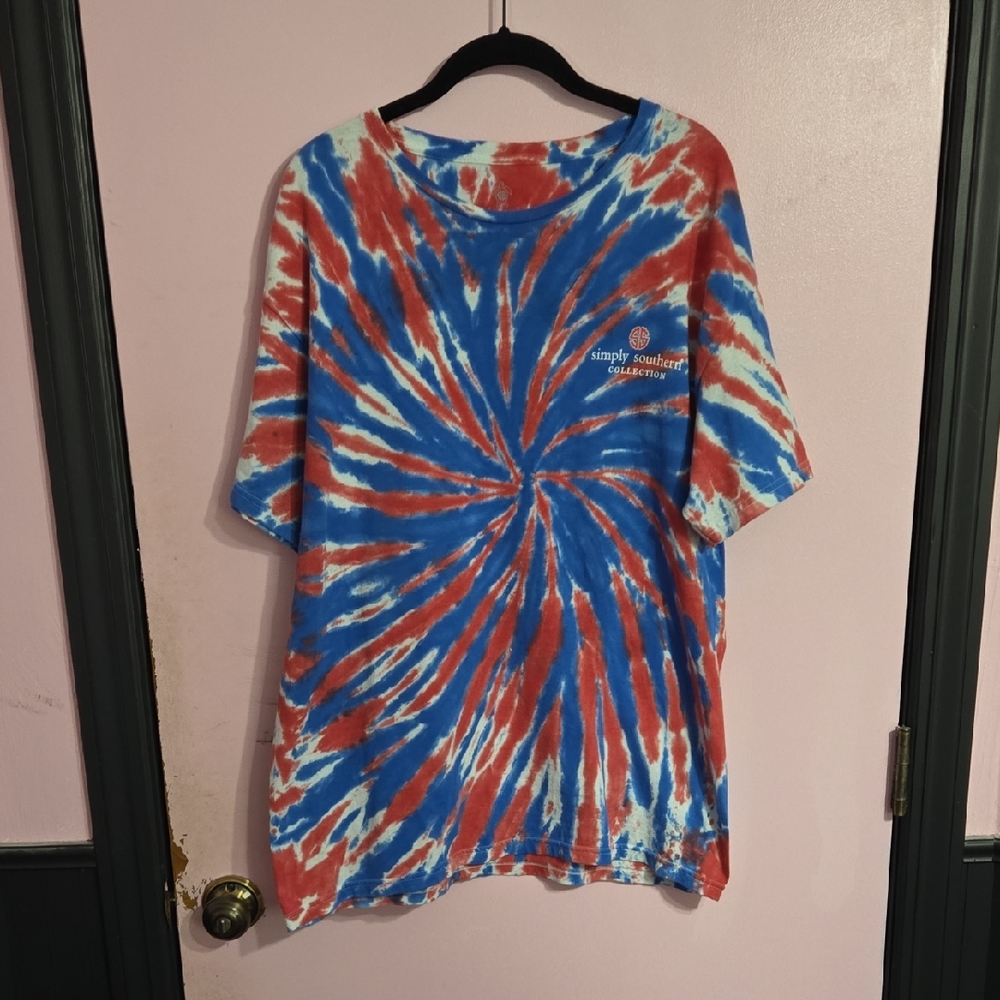 Simply Southern Spiral Tie-Dye Tee - Red and Blue